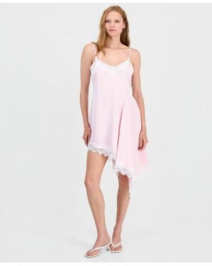 BarIII Asymmetrical Satin Slip Dress - Pink