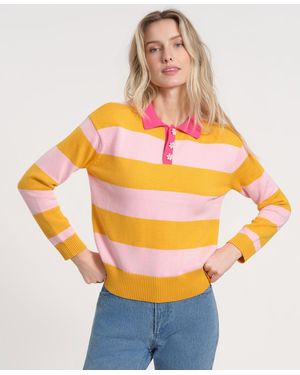 Isaac Mizrahi New York Long-sleeve Collared Knitted Sweater - Orange