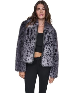 DKNY Long-sleeve Faux Fur Animal Print Jacket - Gray