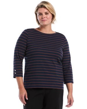 Rafaella Plus Size Striped Boat Neck 3/4-sleeve T-shirt - Blue