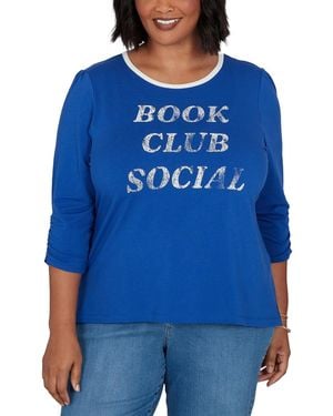 Ruby Rd. Plus Size Book Club Graphic Crewneck 3/4-sleeve T-shirt - Blue