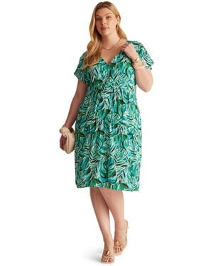 Estelle Antibes Resort V-neck Print Shift Mini Dress - Green