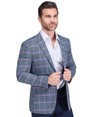Gino Vitale Plaid Slim Fit Sportcoat Blazer - Blue