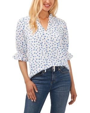 Cece 3/4-sleeve Tie Neck Floral Print Blouse - Blue