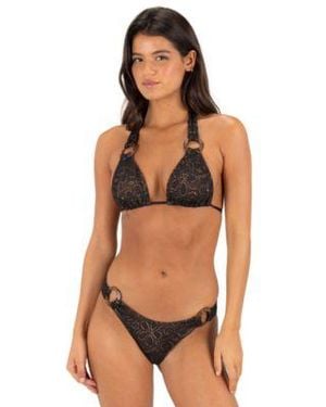 Hurley Coconut Ring V Neck Bikini Halter Top Brief Swim Bottom - Black