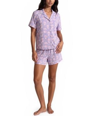 Vera Bradley Mix Match Notch Neck Top And Mid-rise Shorts - Purple
