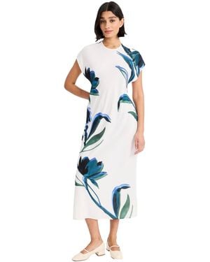 Luxely Crewneck Cap-sleeve Midi Dress - Blue