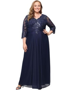 Alex Evenings Plus Size V-neck Pull-on Dress - Blue