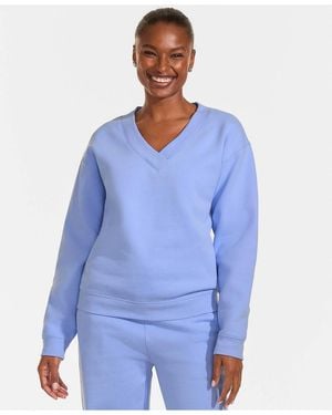Lands' End Long Sleeve Serious Sweats V-neck Sweatshirt - Blue