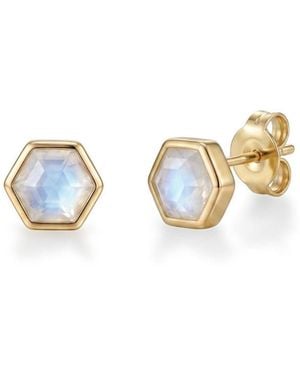 Adornia Fine 14k Plated Hexagon Moonstone Stud Earrings - Metallic