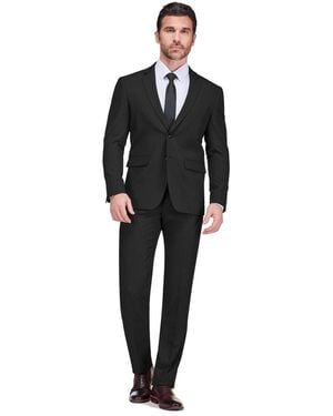 Gino Vitale 2 Piece 4 Way Stretch Notch Lapel Slim Fit Suit - Black