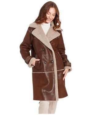 Frye Kimmy Long Faux Shearling Coat - Brown