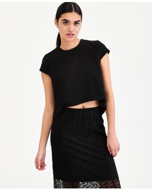 BarIII High-low Cotton Cap-sleeve Top - Black