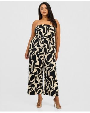 Derek Heart Trendy Plus Size Strapless Ruched Jumpsuit - White
