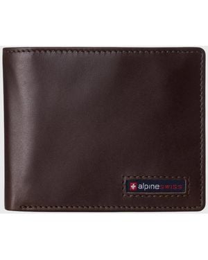 Alpine Swiss Commuter Rfid Bifold Wallet 2 Id Windows Divided Bill Section - Brown