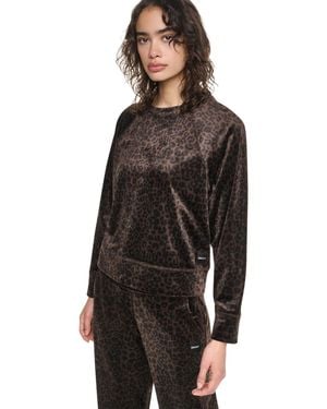 DKNY Leopard-print Velour Raglan Pullover - Black