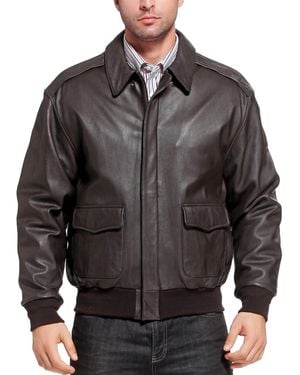 Landing Leathers Men A-2 Leather Flight Bomber Jacket - Black