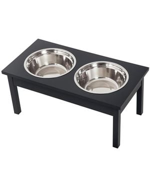 Rui 23 In Wooden Elevated Dog Feeding Station With Stainless Steel Bowls - Black