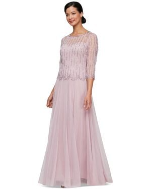 Alex Evenings Petite Beaded 3/4-sleeve Chiffon Gown - Purple