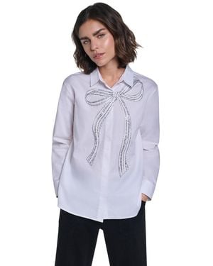 KARL LAGERFELD Crystal Bow Long Sleeve Blouse - Purple