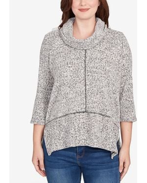Ruby Rd. Petite Cowl Neck Space Dye Chenille Knit Top - Gray