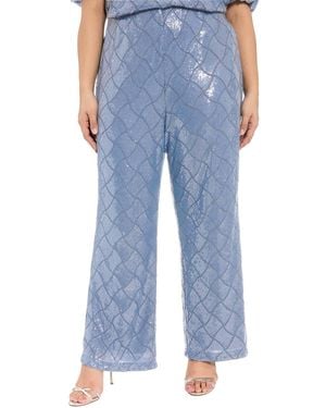 Muse Plus Size Sequined Pull-on Pants - Blue
