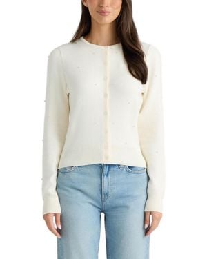 Ellen Tracy Embellished Button Front Cardigan - White