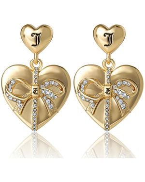 Juicy Couture Quilted Double Heart Drop Earrings - Metallic