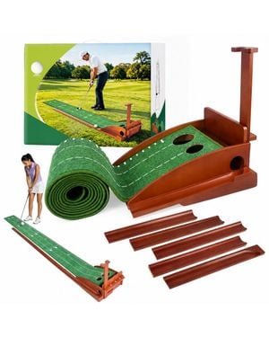 Peneyon 9.8 Ft Golf Putting Mat Auto Ball Return Dual Hole Foldable Practice Training Aid - Green