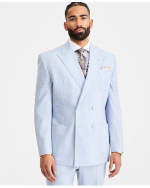 Tayion Collection Classic-fit Double-breasted Suit Separate Jacket - Blue