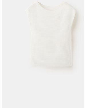 Mango Short-sleeved Knitted Sweater - White