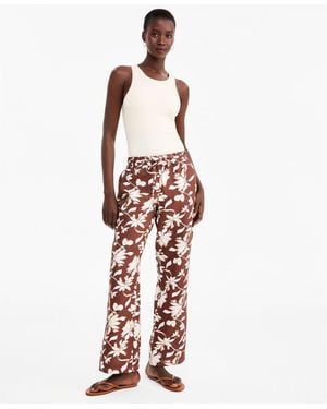 Charter Club Petite Floral-print Wide-leg Drawstring Linen Pants - White