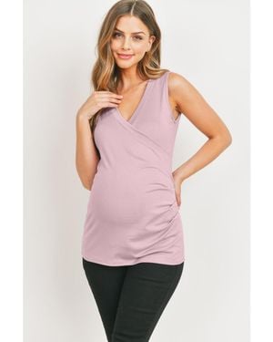 Hello Miss Maternity Sleeveless Ruched V-neck Wrap Nursing Tank Top - Pink
