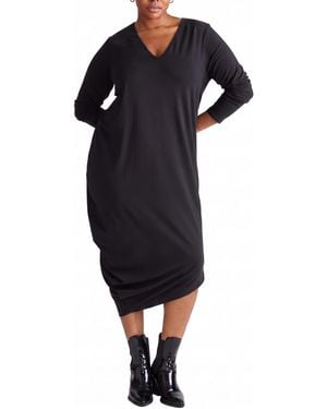 UNIVERSAL STANDARD Plus Size Geneva Long-sleeve V-neck Midi Dress - Black