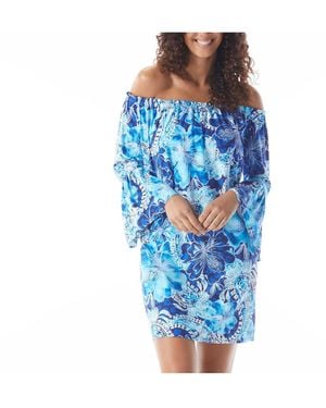 Beach House Style Kelsea Off Shoulder Dress - Blue