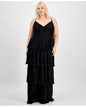Emerald Sundae Trendy Plus Size Pleated Tiered Gown - Black