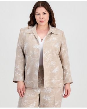 Kasper Plus Size Boxy Collared Jacket - Natural