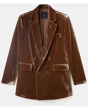 Mango Double-breasted Velvet Suit Jacket - Brown