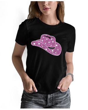 LA Pop Art Word Art Cowgirl Hat T-shirt - Black