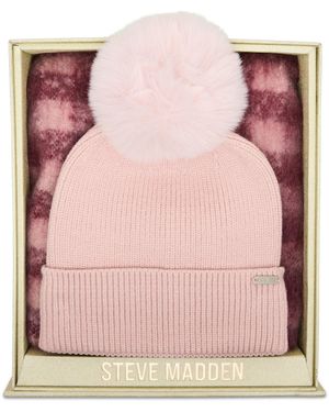 Steve Madden Buffalo Blaze Beanie And Scarf Gift Set - Pink