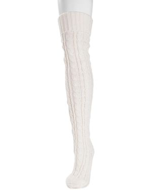 Muk Luks Cable Knit Over The Knee Socks - White