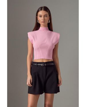 Endless Rose Mock Neck Padded Knit Top - Pink