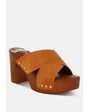 Rag & Co Mearsk Genuine Suede Leather Clogs - Brown