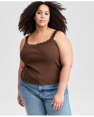 And Now This Plus Size Lace-trim Ribbed Tank - Blue