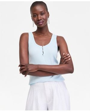 On 34th Scoop-neck Henley Tank Top - White