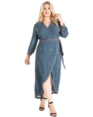Standards & Practices Plus Size Snakeskin High Low Chiffon Wrap Dress Maxi Length - Blue