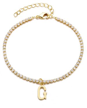 Adornia Gold Crystal Initial Charm Tennis Bracelet - Metallic