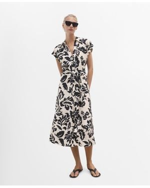 Mango Floral Print Shirt Dress - White