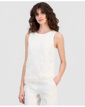 Anne Klein Floral-applique Sleeveless Tank Sweater - White