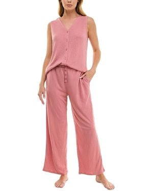 Roudelain Tank & Wide-leg Pant Pajama Set - Red